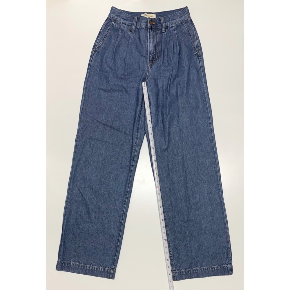 Madewell Baggy Straight Jeans Pleated High Rise Medium‎ Wash Denim 23